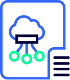 Document‐style icon with a cloud connecting to three circles .