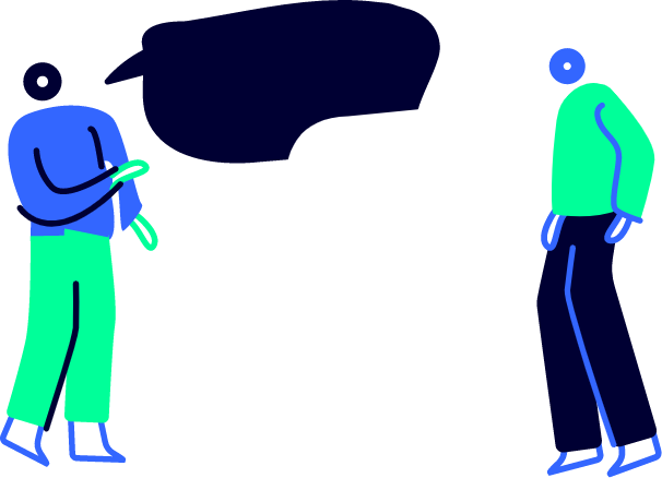 Two stylised figures facing each other, having a conversation