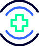Stylised icon of a medical cross radiating concentric circles